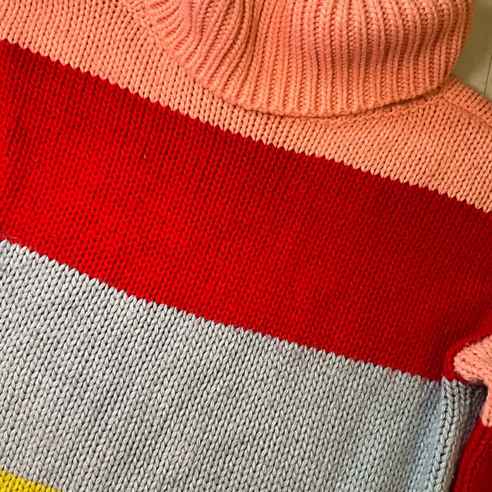 Lulus Color Me Cozy‎ Pink Multi Color Block Turtleneck Sweater - Picture 6 of 9